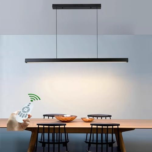 L150cm Lampada a sospensione Cucina Tavolo da pranzo Legno Lampade LED Lampadario Dimmerabile con Telecomando Moderna Lineare Design Sala da pranzo Plafoniera per Soggiorno Ufficio Lampada da Soffitto