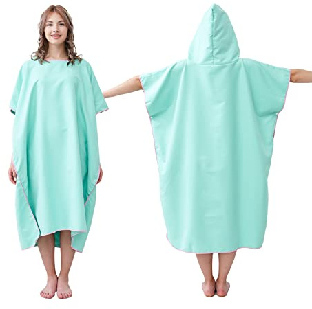 jooeer Poncho da Bagno Microfibra per Adulti Donne Uomini, Telo Mare per il Cambio con Cappuccio Poncho da Surf per Campeggio Viaggio Surf Piscina Bagno, Verde Menta