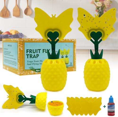 Pièges à Mouches à Fruits pour l'intérieur avec Attractif, Piège Jaune Adhésif, Piège Réutilisable à Mouches à Fruits Adhésif, pour la Maison, la Cuisine, l'extérieur