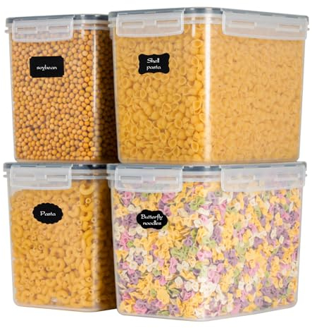 MUUKAIII 3,6L Boite Rangement Cuisine Lot de 4, Boîte Hermetiques Alimentaires en Plastique Sans BPA, Organiseur de Cuisine pour Farine Sucre Cereales Pâtes, Boite de Conservation Alimentaire