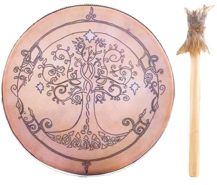 Handgjord shaman trumma | med trumpinne Shaman handtrumma – shamanisk helig trumma | trumma ljudläkande verktyg, shaman handtrumma, dekorationsdesign handtrumma, trumma shaman för meditation