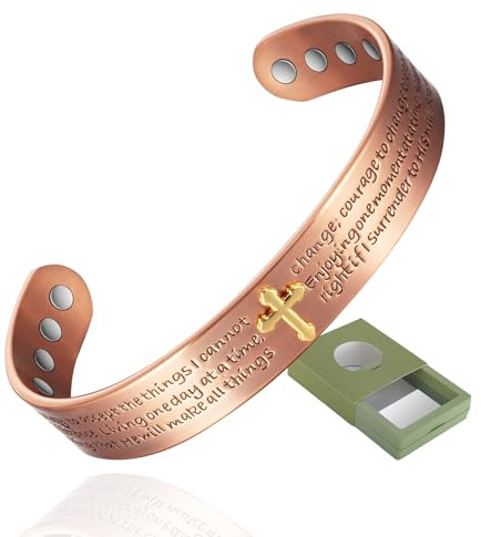 YINOX Bracciale magnetico in rame super forte per uomini e donne, croce con 8 magneti NdFeB oversize e confezione regalo di alta qualità (6,5 pollici)