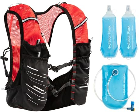 Perfeclan Trinkweste, Trinkrucksack, Tagesrucksack, Laufweste, Trinkbeutel für Wandern, Trail, Radfahren, Laufen, Rennen, Outdoor-Fitness, mit 2 Flaschen