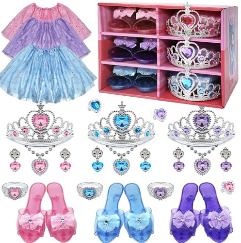 Principessa Vestire Abiti Ragazza - Costume Bambini con Robbe, Scarpe, Gioielleria, Giocattoli per Ragazze Età 3,4,5,6 anni, Scarpe Bambini Gioco di Ruolo Idea Regalo per Compleanno Natale