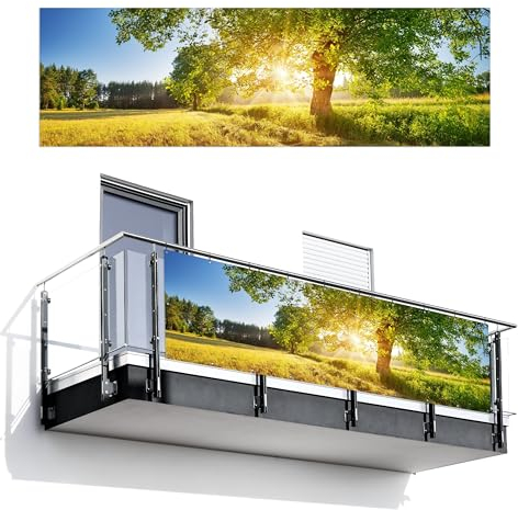 MuchoWow© Balkon Sichtschutz Einseitig 90x300 cm Groß PVC Seitenwand Terrassen für den Garten ohne Bohren Wetterfest Seitlich Zaun Terrasse Balkon Dekoration Baum - Sonnenuntergang - Landschaft