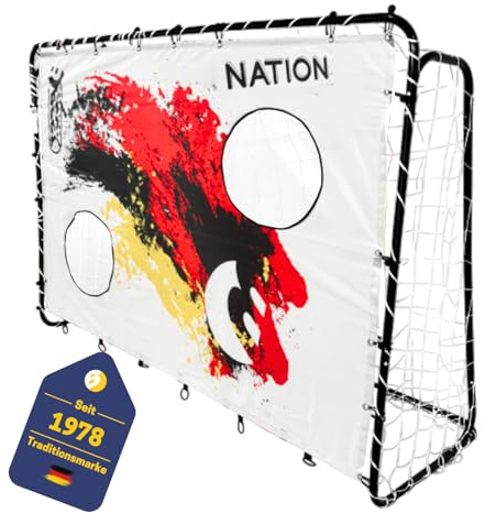Best Sporting Kit de but de football 213 x 152 x 76 cm en noir avec mur de but | But de football avec filet blanc et différents motifs | Pour enfants et adultes | Avec sardines et crochets en U