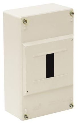 Caja de superficie para instalación eléctrica, 4 elementos, dimensiones 115x188x55mm, ideal para organizar conexiones y distribuir energía.
