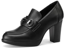 QUEEN HELENA Mocassini con Tacco Francesine con Fibbia Casual Eleganti Donna X31-115 (Nero, Sistema Taglie Calzature EU, Adulto, Donna, Numero, Media, 39)