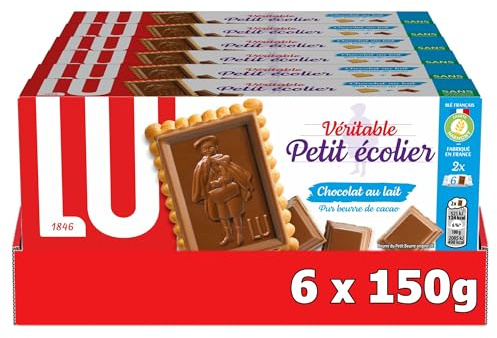 LU - Petit Ecolier Chocolat Lait - Petit Beurre & Tablette de Chocolat au Lait - Idéal Goûter, Petit Déjeuner, Snack - Lot de 6 Paquets de 150 g