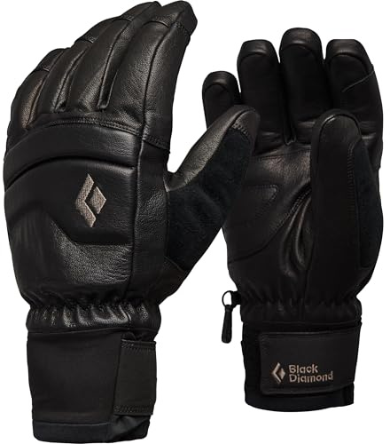 BLACK DIAMOND Men's Spark Gloves | BD.Dry Waterproof Insert | Primaloft Gold Insulation | Durable Goat Leather Shell Ski & Snow Gloves | Black-Black 2.0 | Large