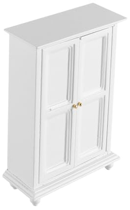 FONGKNOX Armoire en Bois, tiroir, Armoire Miniature pour Maisons de poupée, Armoire de ménage à Double Porte en Bois Blanc, Meubles de Maison de poupée 1/12, Accessoires de décoration