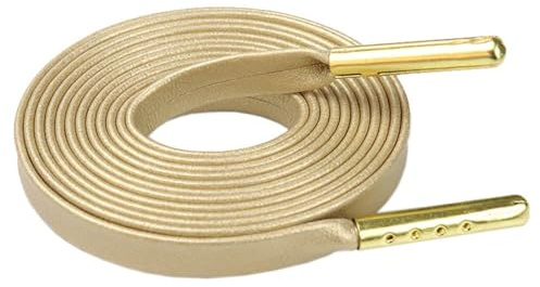 Codulu Cordones Planos de Piel sintética para Zapatos con Puntas de Metal Dorado, 7 mm de Ancho, Cordones de Repuesto para Zapatillas Deportivas, Patinaje, Botas Deportivas, 120 cm, Dorado Claro, 120