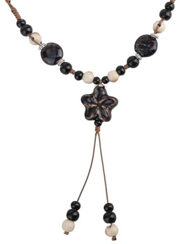 Mikovivi Bunte Lange Halskette mit Keramikperlen, Vintage Boho Hippie Sternanhänger Y-Förmige Strangkette Bohemian-Stil Sommer Statement trendiger Schmuck Accessoires Geschenk für Frauen