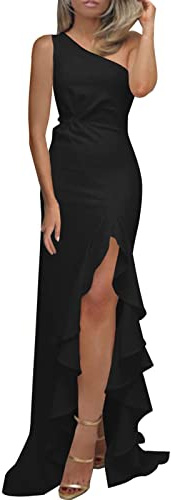 Robe De Cocktail Femme Une Épaule- Robe Sexy Slim De Cérémonie pour Ronde Asymétrique Fendue Plissée Couleur Unie Chic Et Elégant Tendance Volants Fluide Tempérament Comfortable Dress