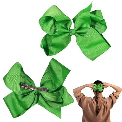 2Pcs Bow Hair Clip, Big Bow Hairpin Ribbon Clips Hairs, Vintage Big Ponytail Holder Accessories, Hair Bows for Women Girls Birthday Christmas Gifts,Green