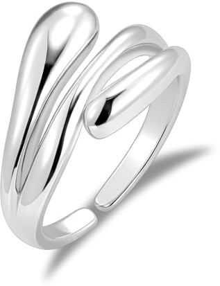 ALEXCRAFT Anillo Plateado Serpiente Gotas Ajustable 3Capas