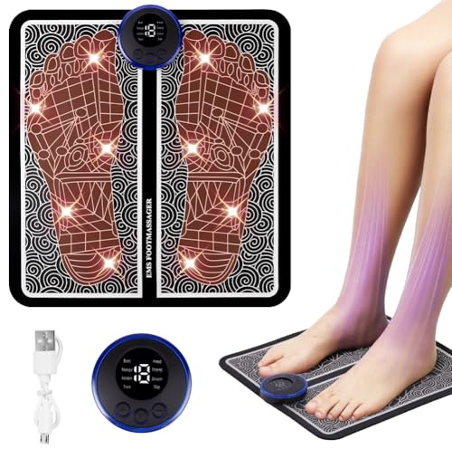 OSDUE EMS Foot Massager, Electronic Muscle Stimulatior Massage Mat with 8 Modes 19 Intensities, Folding Portable Electric Massage Machine for Feet and Legs Muscle Stimulator