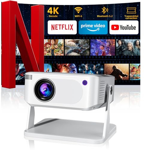 Phigeek Mini Projector with WiFi 6 and Bluetooth 5.2, Portable Projector 4K Support, Auto Vertical Keystone 270° Rotatable, Compatible with Smartphone/TV Stick/Box/USB/HDMI