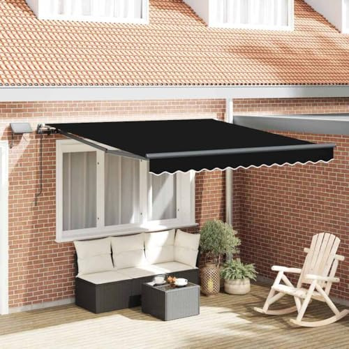 Mokuyary Infällbar markis svart 350 x 250 cm tyg, klämmarkis med handvev, balkongmarkis solskydd för balkong terrass trädgård veranda