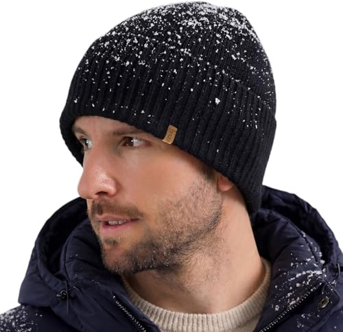 TOP-EX XL/XXL Merino Wasserabweisend Wollmütze für Herren Damen Warme Winter Mütze mit Fleecefutter Winddichte Strick Herrenmütze Laufen Beanie Mütze Männer Schwarz XL/XXL