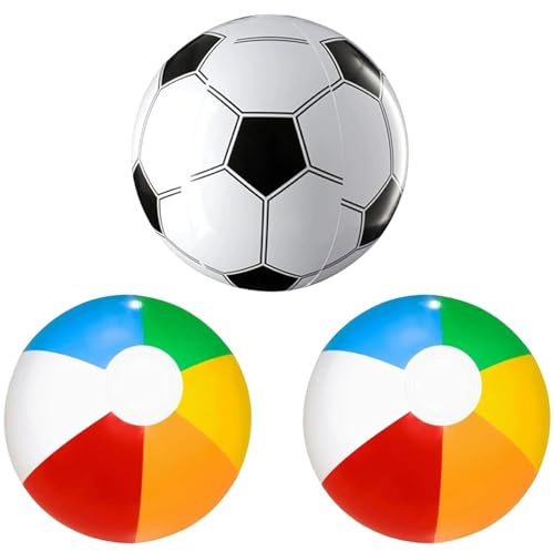 Zyssby 3 Pack Inflatable Beach Balls, Pool Party Ball Set | Colourful inflatable beach balls for pool games, beach fun, summer parties and indoor or outdoor family entertainment.