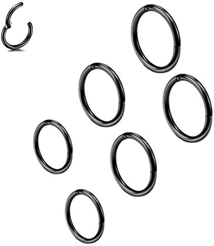 6 pezzi 8/10 / 12mm 16G anello al naso in acciaio inossidabile nero donna uomo setto anello al naso set orecchio labbra naso piercing al labbro cartilagine orecchini a cerchio