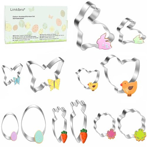 Linkbro Ausstecher Ostern [12 Stück ], 304 Edelstahl Ausstechförmchen Ostern Plätzchen Ausstecher Hase Eier zum Ausstechen von Plätzchen, Keksen, Fondant