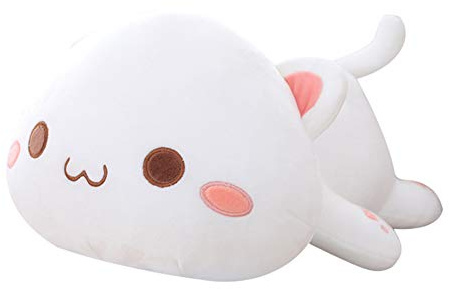LICHENGTAI Cute Cat Plush Toy Cartoon Cat Pillow Sleeping Pillow, Stuffed Animals Cuddle Cats Doll Soft Sofa Cushion Kitten Pillow Doll Toy Gift for Kids Adults (White 01)