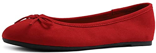 Feversole Women's Suede Macaroon Colorful Memory Foam Cushion Ballet Flat Red Size 7