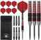 KOTO - Kingbomb Black & Red Darts 28 G, Rot, Dart-Set inkl. 3 Barrels,Flights + Shafts & Dartwallet, Fester Ringgrip