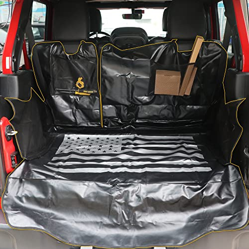 RERPRO Pet Dog Cargo Liner Trunk Mat for 2007-2025 Jeep Wrangler JK JL 4 Door Unlimited Sahara Rubicon Rear Trunk Floor Mat Cargo Liner Dogs Seat Cover, All Weather Waterproof, America Flag