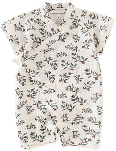 Japanese Kimono Baby Thobe Cotton Infant Linen Romper 24 Months Leaves