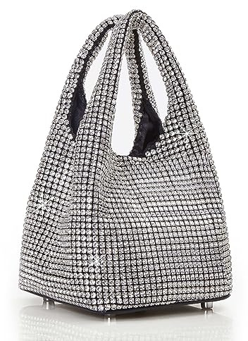 BABEYOND Pochette da donna – Borsa da sera scintillante glitterata con strass borsa portatile per feste, balli di fine anno e matrimoni, Argento, Taglia unica