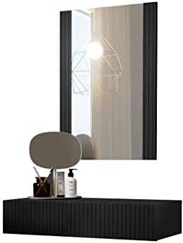 Mirjan24 Schminktisch Fusbo, Kosmetiktisch mit Schublade und Spiegel, Make-up Tisch, Frisiertisch, Hängeschrank (Schwarz)