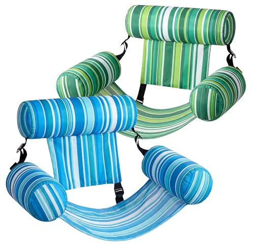 Sloosh Pool Floats Chairs Adult, 2 Packs Inflatable Pool Lounge Chairs,Blow up Hammock Pool Noodles Floats for Adults,Stripe Pattern Floating Water Chair for Pool Lake River(Stripe)