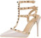 SPONYBORTY Damen-High-Heels mit Nieten Knöchelriemen Stiletto Nieten T-Riemen spitzer geschlossener Zehenbereich Slingback Brautkleid bequeme Pumps Schuhe 10 cm pumps/B/34EU