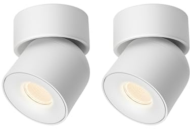 Aisilan 2 Pack White Ceiling Spotlight Dimmable 9W LED Warm White Rotatable 360° Adjustable Ceiling Single Spot Light for Wall Painting, Gallerie, Art, Living Room, Stairs, Corridor
