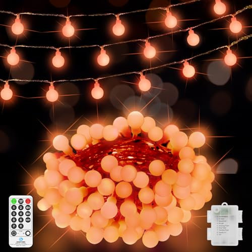 JXLEDAYY 12M 100 LED Christmas Lights Battery Fairy Lights Indoor Outdoor Globe String Lights Battery Operated with Remote 8 Modes for Outside Tree Garden Patio Party Bedroom Decorations-Orange
