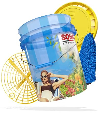 Autopflege Set: SONAX Auto Wascheimer mit Sieb und Deckel + Waschhandschuh | 19l Autowäsche Eimer & Einsatz