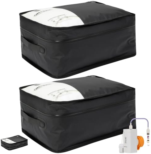 Vacuum Storage Bags for Clothes Reusable TPU Space Saver Bags for Travel with IP67 Zip Waterproof Packing Organisers Packing Cubes for Business Trips(2 Pcs + 1 Pump)