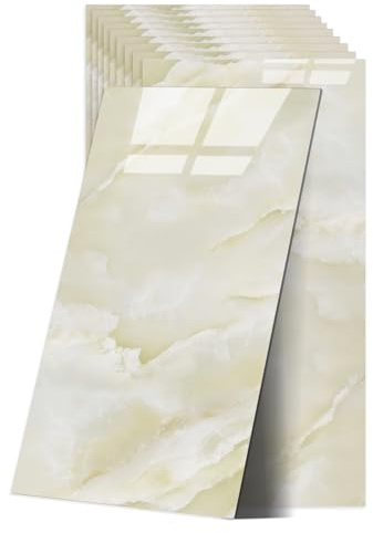 Adesivi per piastrelle in marmo, autoadesivi, per cucina, 60 x 30 cm, impermeabili, per cucina e bagno (Giada Ghiacciata Gialla)