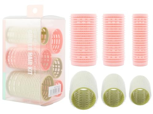 FYting Bigoudis Cheveux,Rouleau Cheveux,6PCS Self Grip Hair Rollers Set avec 3 Tailles, Salon de Hair Roller Boucle Sans Chaleur DIY Curling Outil et Curls Coiffage Longs,Courts, Franges(Rose Vert)