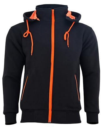 Swift Wear Fleece Motorcycle Hoodie with Removable Armor, Protective Motorbike Jacket for Men, Casual Riding Gear with Reinforced Padding (UK, Alpha, S, Regular, Regular, Black/Orange)