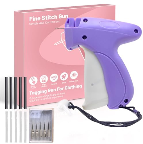 Pistolet Etiquette Textile, Etiqueteuse etement avec 1000 Attaches Plastique et 5 Aiguilles, Pistolet d'étiquetage pour Draps, Tissus, Jeans, Jupes, Artisanat, Violet