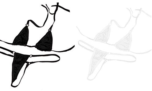 HNJZX Micro MINI Damen Bikini Set BH Bra String-Tanga Set Mini Bikini Sexy Badeanzug Bademode ((2pcs) Black + White)