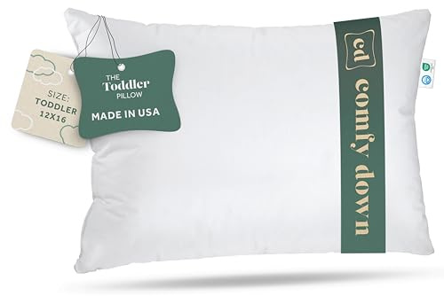 ComfyDown Toddler Pillow, 800 Fill Power Goose Down Fill, 300 Thread Count 100% Cotton Cover - Made in USA 18 Months to 6 Years (12 X 16)