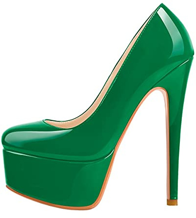 MissHeel Women's Fashion Slip-on High Heel Platform Pumps Round Toe Ankle-Cuff Stiletto High Heels Patent Leather Green Court Shoes Size 6