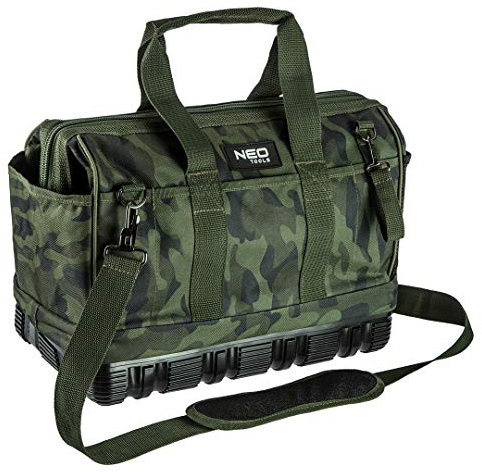 Neo Tools Camo Empty Tool Box for Professional Craftsmen, Camouflage Look, 40 x 22 x 33 cm, 100% Nylon 600D, Waterproof Base, Adjustable Shoulder Strap with Padding, 2 Handles, Outer Pockets