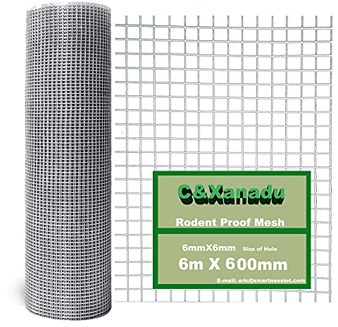 C&Xanadu 600mmX6m Rat Mesh Rodent Proofing Mesh, Rolls of Welded Wire Mesh, Hot Dip Galvanised Sheet Extra Large -Drain Pipe Covers to Stop Rats and Mice Through
