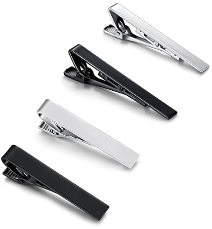 Clyhon Krawattenklammer, 4 Stück Herren Krawattennadel Set Klassischer Kupfer Metall Krawattenklammern für Valentinstag Weihnachten Hochzeit Geschäft Bar und Alltag (Silber/Schwarz)